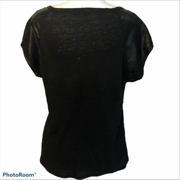 Sandro Black Linen Knit Short Satin Sleeve Top 2 - Picture 5 of 9